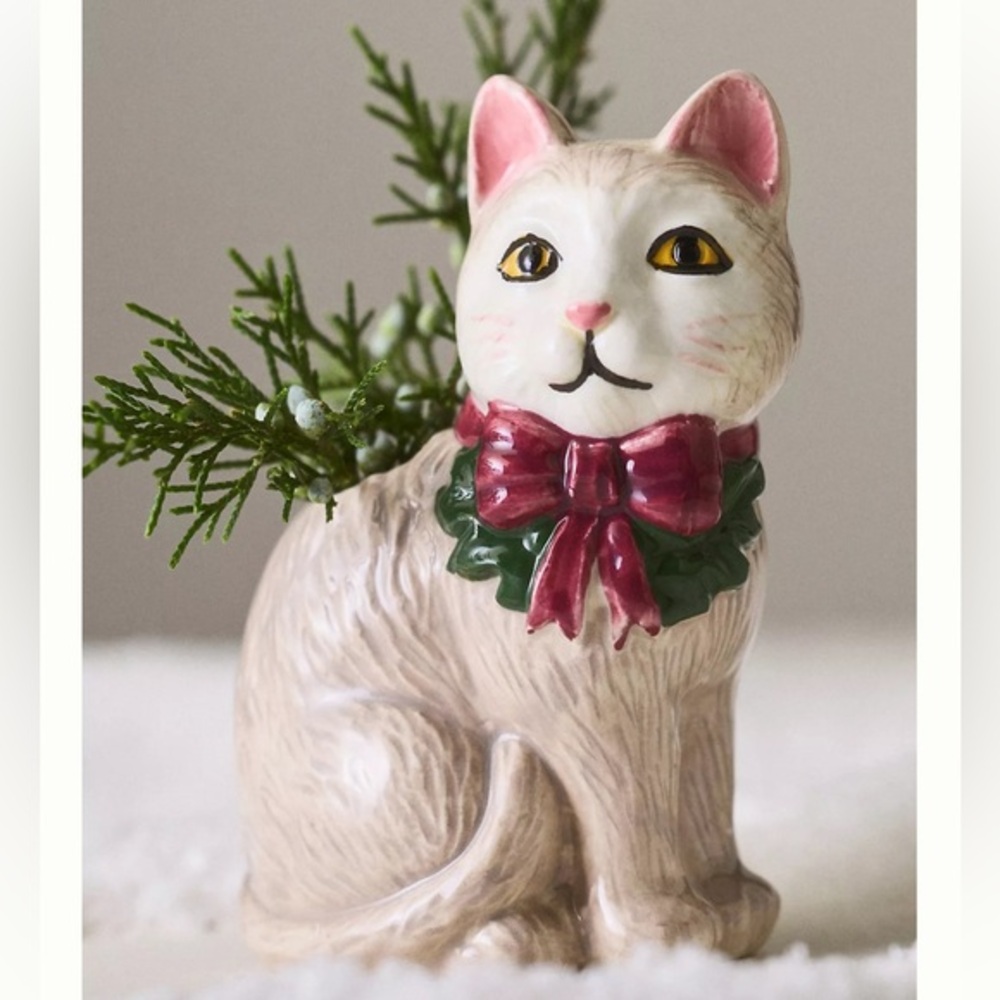 Anthropologie Vintage Inspired Cat Stoneware Vase